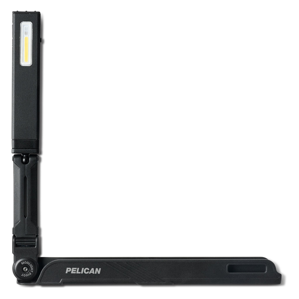 Lámpara giratoria Pelican Modlight abierta y girada, vista frontal